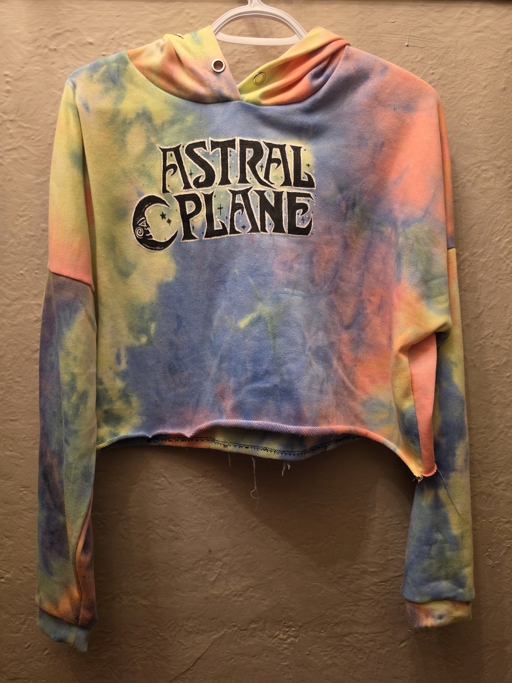 Upcycled Hand Painted Astral Plane Tie Dye Cropped Hoodie Large